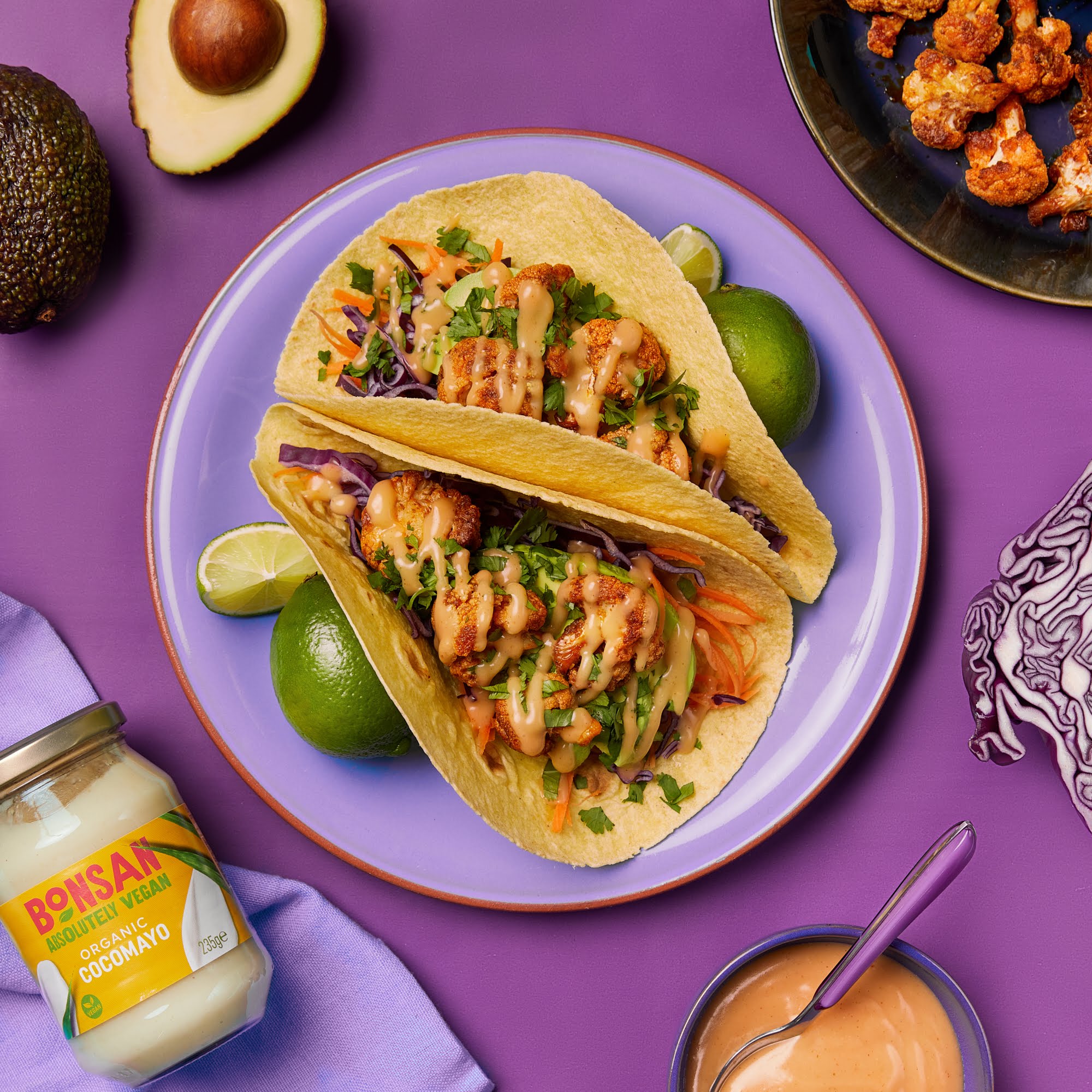 Spicy Cauliflower Tacos with Chipotle Cocomayo | Bonsan Absolutely Vegan