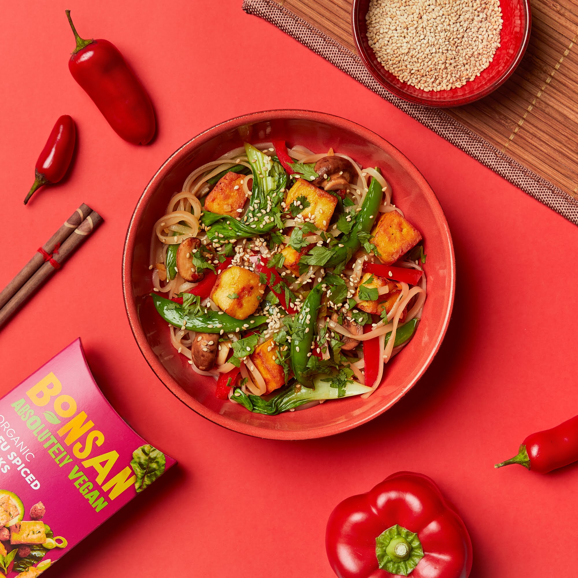 Sesame Noodle Kofu Chunk Stir-fry | Bonsan Absolutely Vegan